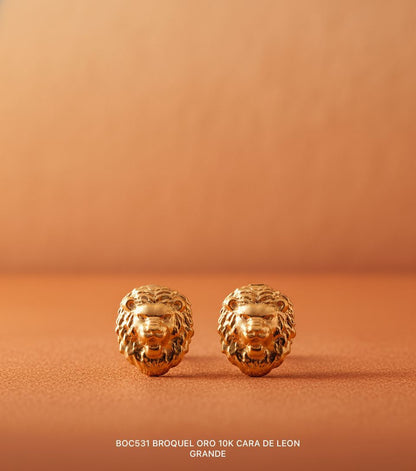 Broquel Oro 10K Cara de león grande arenado