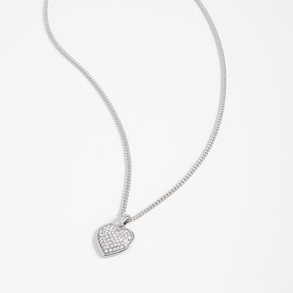 Collar en baño de rodio colgante corazón piedras cristal