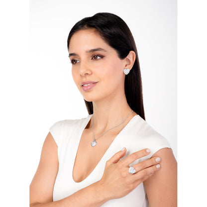 Collar en baño de rodio colgante corazón piedras cristal