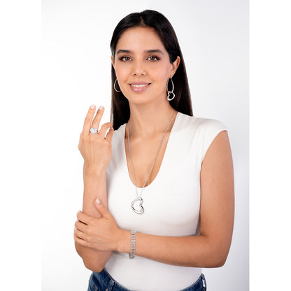 Collar en baño de rodio con dije de corazón pulido