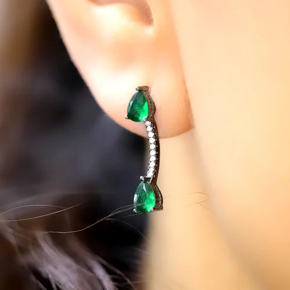 Aretes 2en1 Plata 925 con Baño Rodio Negro y Zirconias