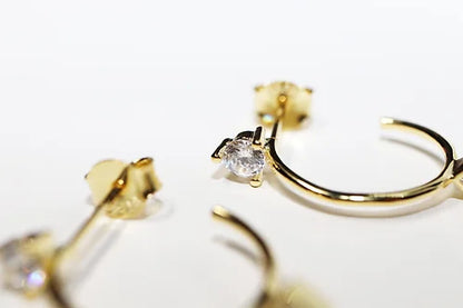 Arracada 2 Zirconias Plata .925 ba–o Oro