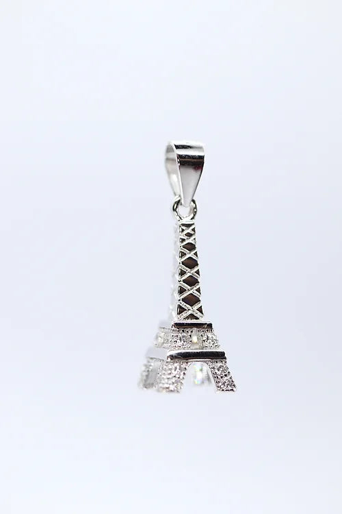 Dije Torre Eiffel Plata .925 Baño Rodio y Zirconias