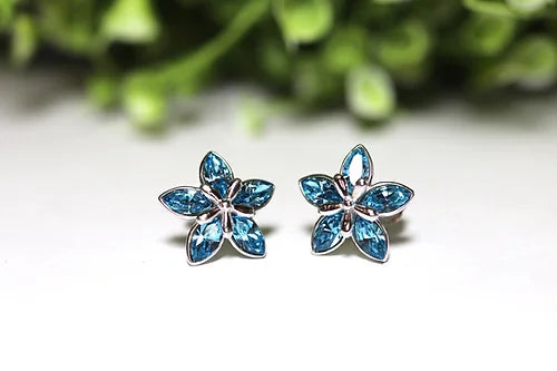 Aretes FlorCz Azul Plata .925 baño Rodio