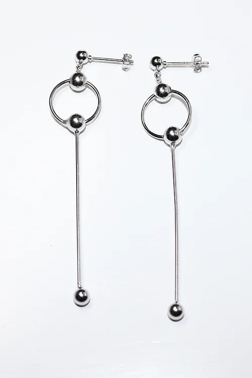 Aretes Largos Balines Plata .925 baño Rodio