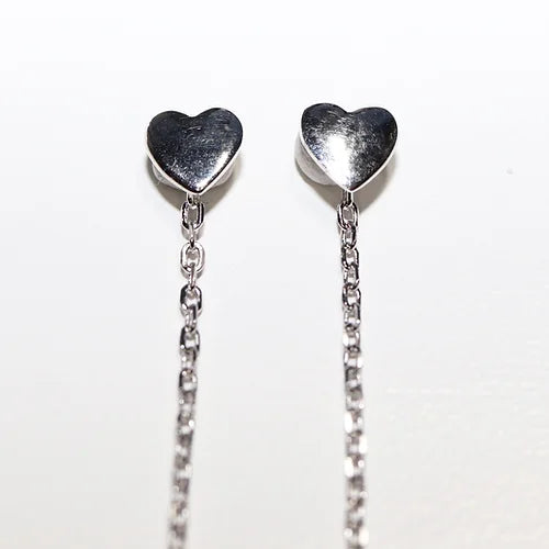 Aretes Largos corazón Plata .925 baño Rodio