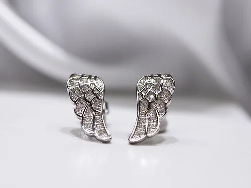 Aretes Alas Plata 925 baño Rodio