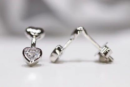 Aretes Mini corazón Plata 925 baño Rodio