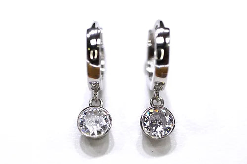 Aretes mini arracada CZ colgante Plata 925 baño Rodio