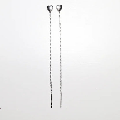 Aretes Largos corazón Plata .925 baño Rodio
