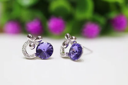 Aretes Morados Plata.925 con Baño de Rodio y Zirconias