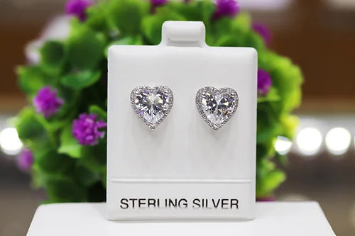 Aretes Corazón Czs Plata 925 baño Rodio