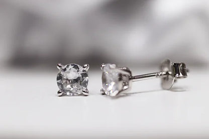 Aretes Cz 5MM Bca Plata 925 baño Rodio