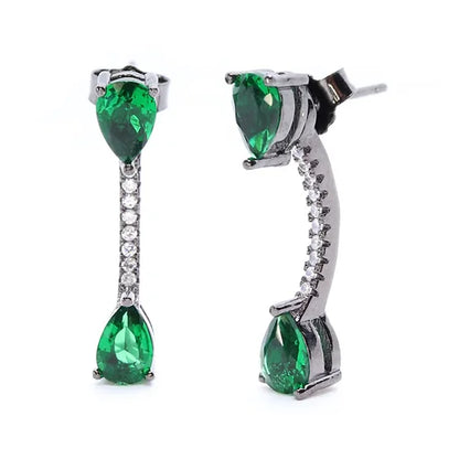 Aretes 2en1 Plata 925 con Baño Rodio Negro y Zirconias