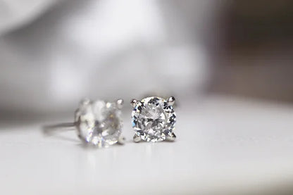 Aretes Cz 5MM Bca Plata 925 baño Rodio