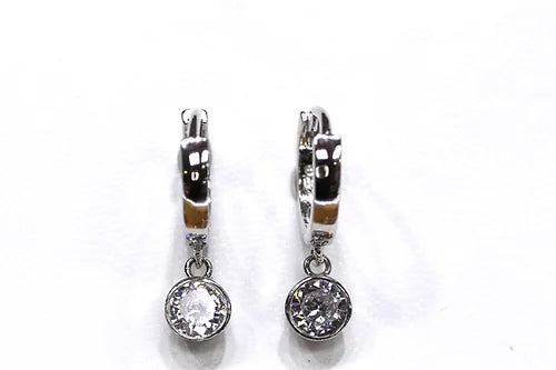 Aretes mini arracada CZ colgante Plata 925 baño Rodio