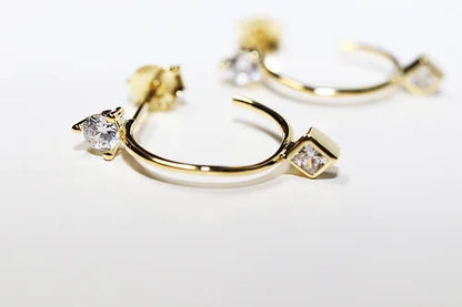 Arracada 2 Zirconias Plata .925 ba–o Oro