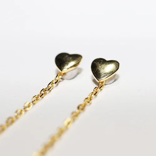 Aretes largos corazón Plata .925 baño Oro