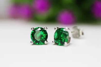 Aretes Plata 925 Baño Rodio y Cz Verde