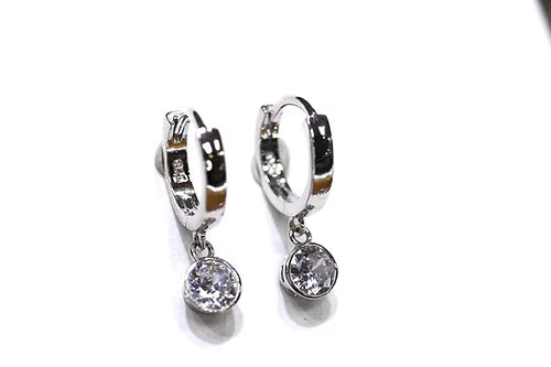 Aretes mini arracada CZ colgante Plata 925 baño Rodio