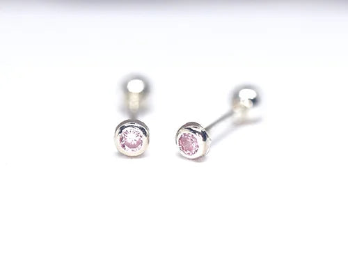 Broquel Bisel Redondo #2 Plata L925 Cz Rosa