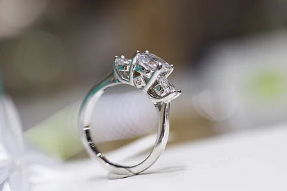 Anillo 3 Piedras Cz Blancas Plata 925 baño Rodio