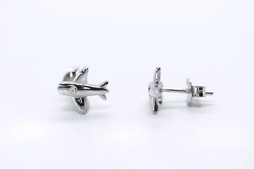 Aretes Avión - Plata .925 con Baño de Rodio y Zirconias