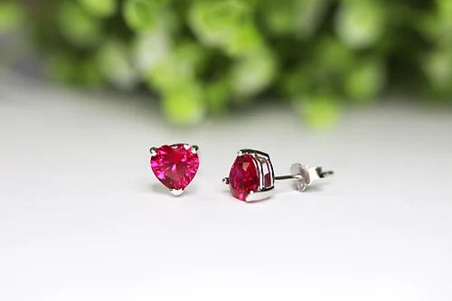 Aretes CZ Rojos Plata .925 Baño Rodio