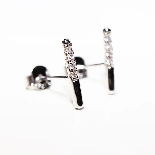 Aretes Barrita Ch Cz AAA Plata .925 baño Rodio