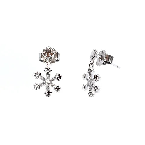 Aretes Copo de Nieve - Plata .925 con Baño de Rodio y Zirconias