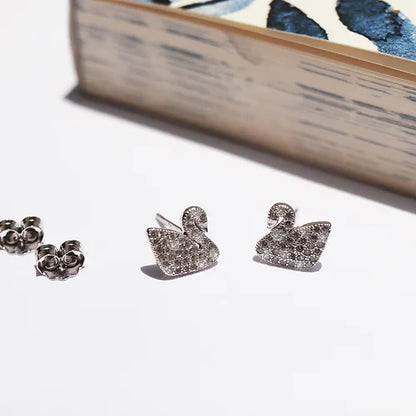 Aretes Cisne Plata .925 Baño Rodio