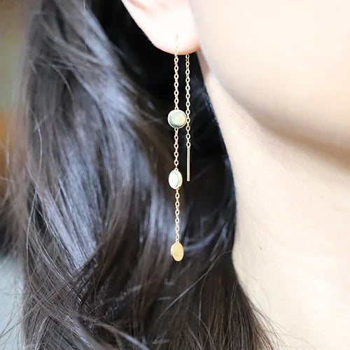 Aretes Largos 3 círculosPlata .925 baño Oro