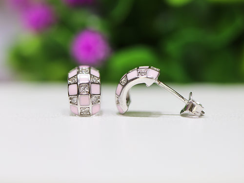 Aretes Mini Arracadita Rosita con CZS Plata .925 baño Rodio