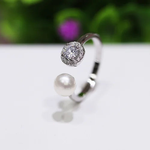 Anillo Perla Natural Cultivada Plata 925 baño Rodio