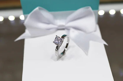 Anillo Cz Cuadrada Plata 925 baño Rodio