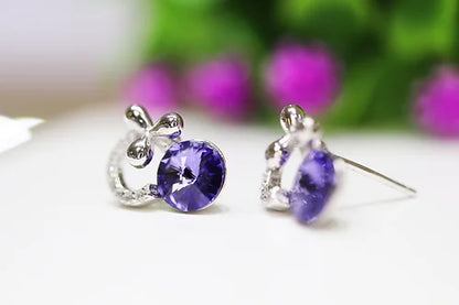 Aretes Morados Plata.925 con Baño de Rodio y Zirconias