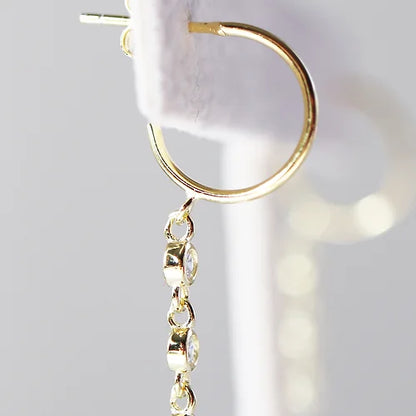 Aretes largos 3 Zirconias Plata .925 Baño Rodio