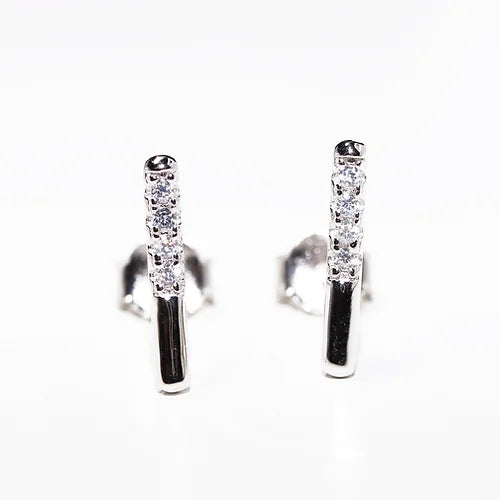 Aretes Barrita Ch Cz AAA Plata .925 baño Rodio