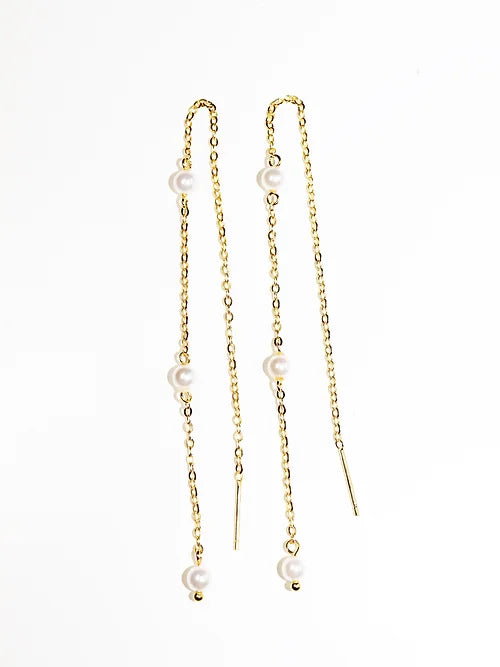 Aretes Largos con perlas creadas Plata .925 baño Oro