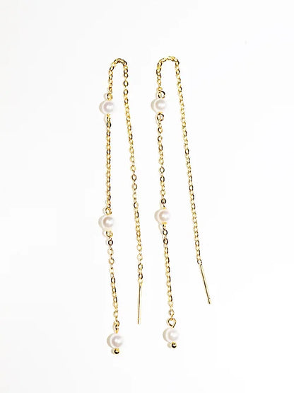 Aretes Largos con perlas creadas Plata .925 baño Oro