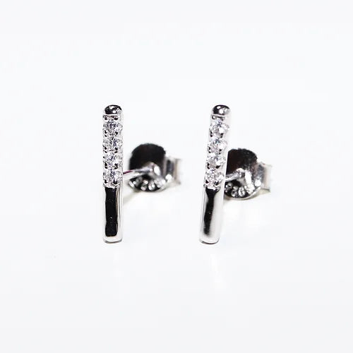 Aretes Barrita Ch Cz AAA Plata .925 baño Rodio